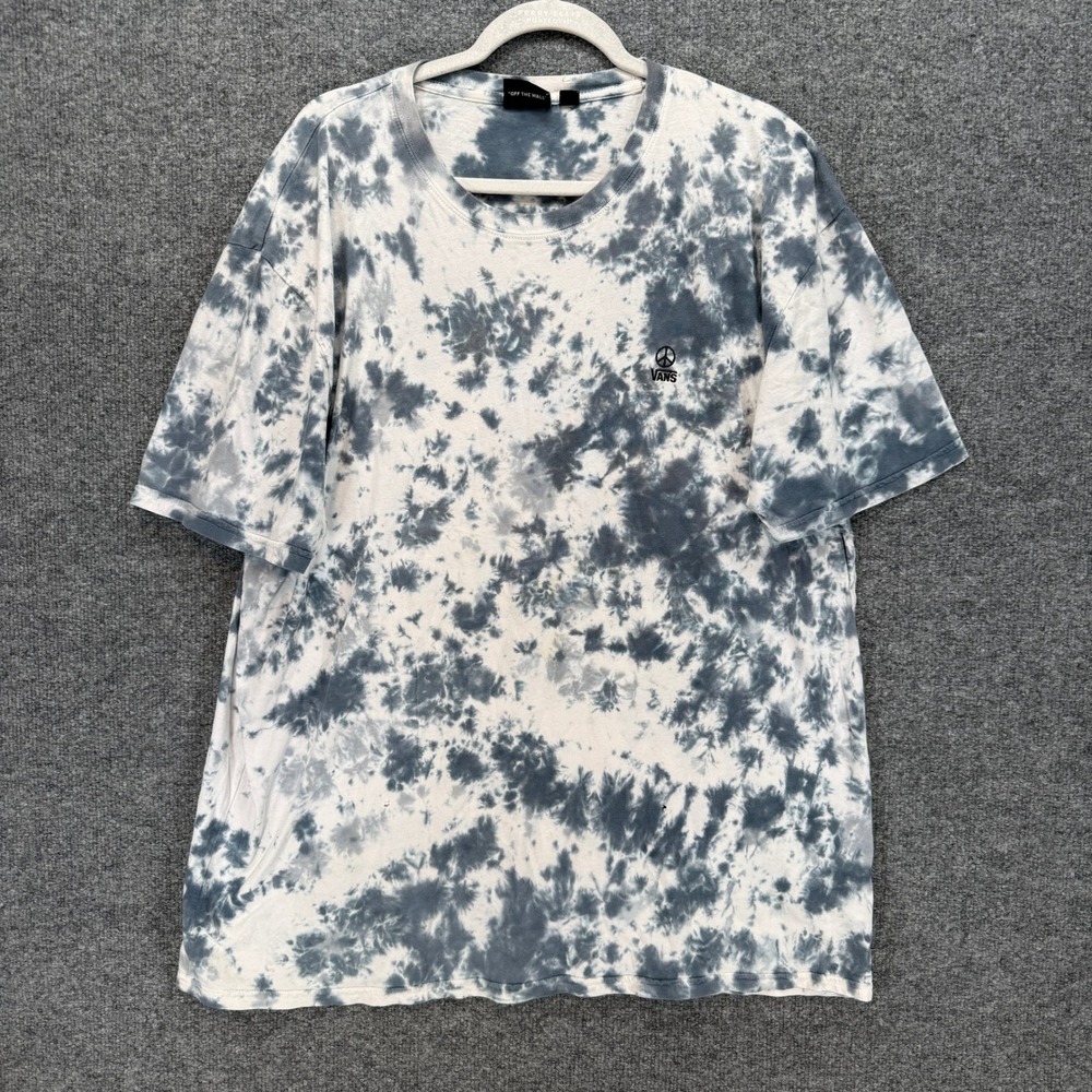 Vans Tshirt Mens XL Blue Tie Dye Peace Sign Logo Skate Streetwear Casual Grunge